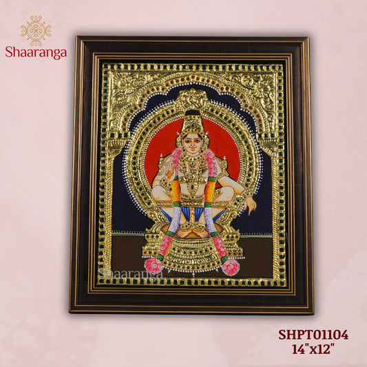 14x12 Inches  Ayyappa Swamy Tanjore Painting with 22K gold work