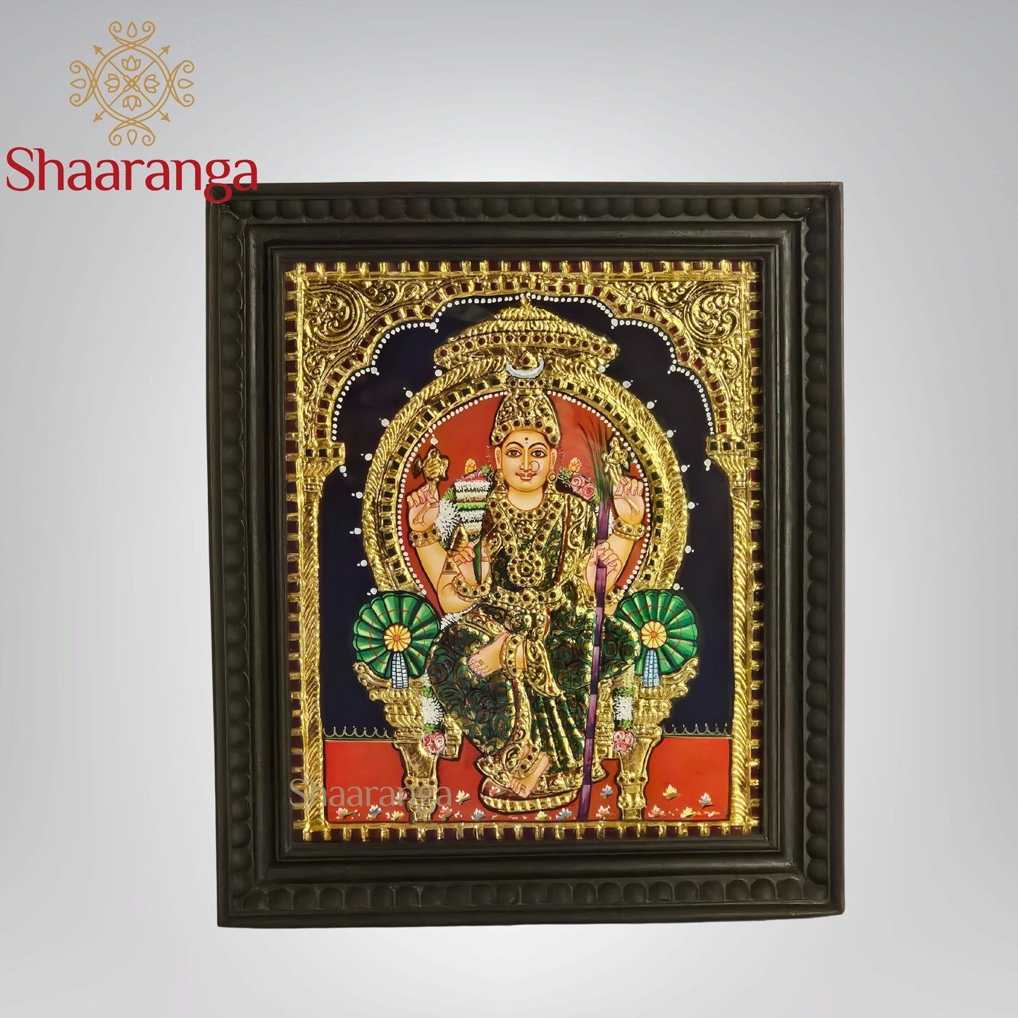 14x12 Inches Lalitha Devi Tanjore Painting with 22K Gold Work