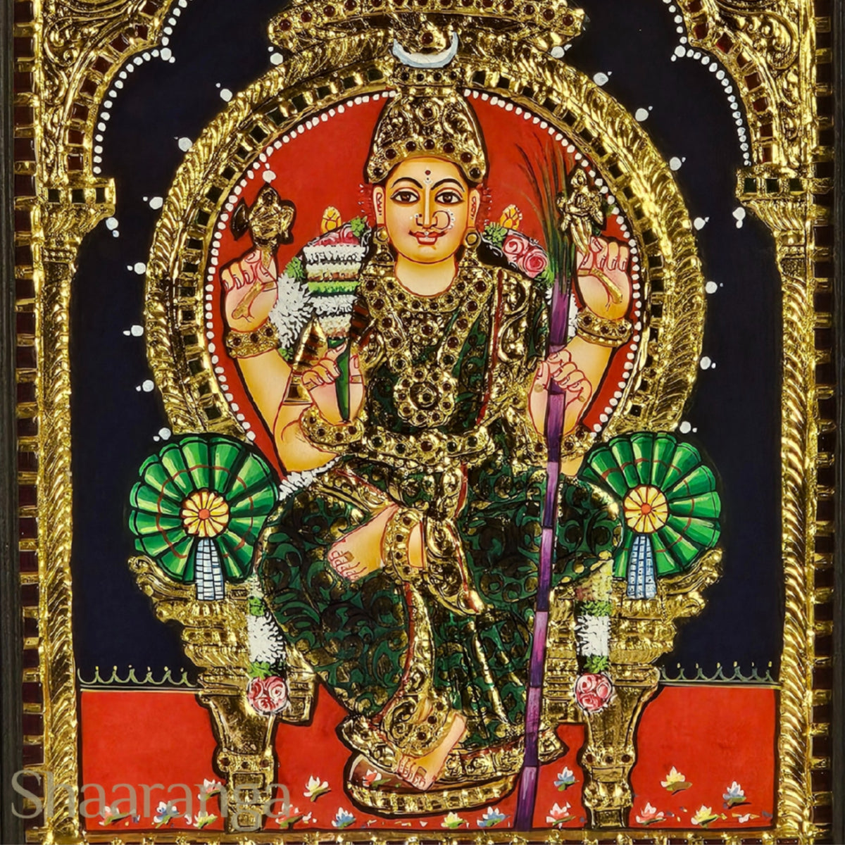 14x12 Inches Lalitha Devi Tanjore Painting with 22K Gold Work