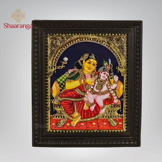 14x12 Inches Yashoda Krishna Tanjore Painting with 22K Gold Work