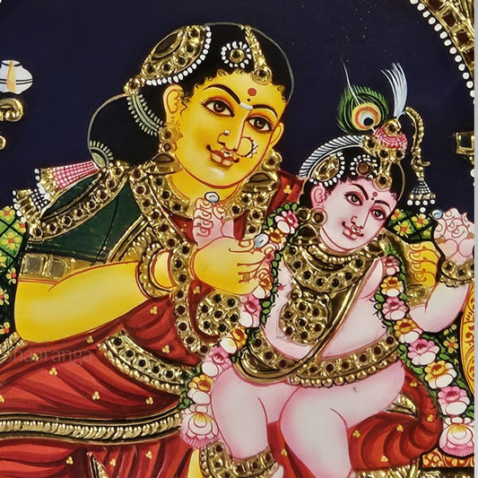 14x12 Inches Yashoda Krishna Tanjore Painting with 22K Gold Work