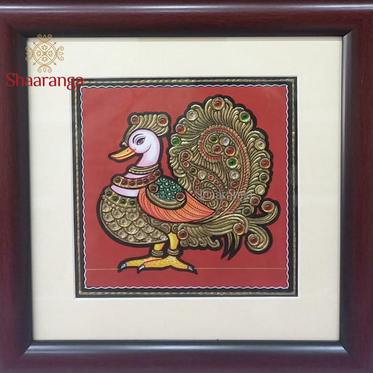 9x9  Bird Tanjore Painting  with 22K Gold Work
