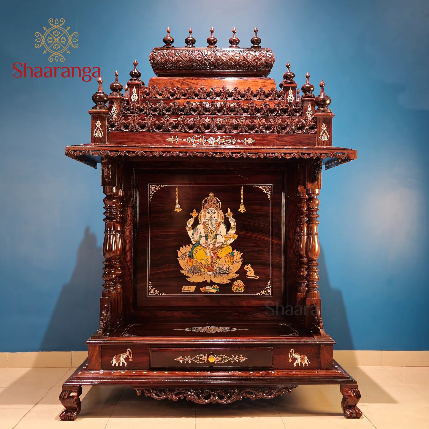 59 Inches Rosewood Mandir – Traditional South Indian Style Home Temple
