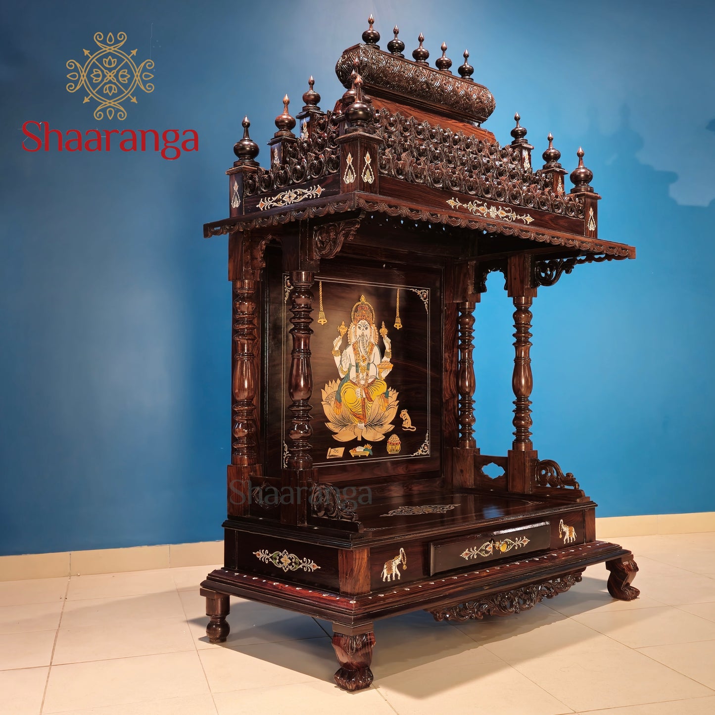 59 Inches Rosewood Mandir – Traditional South Indian Style Home Temple