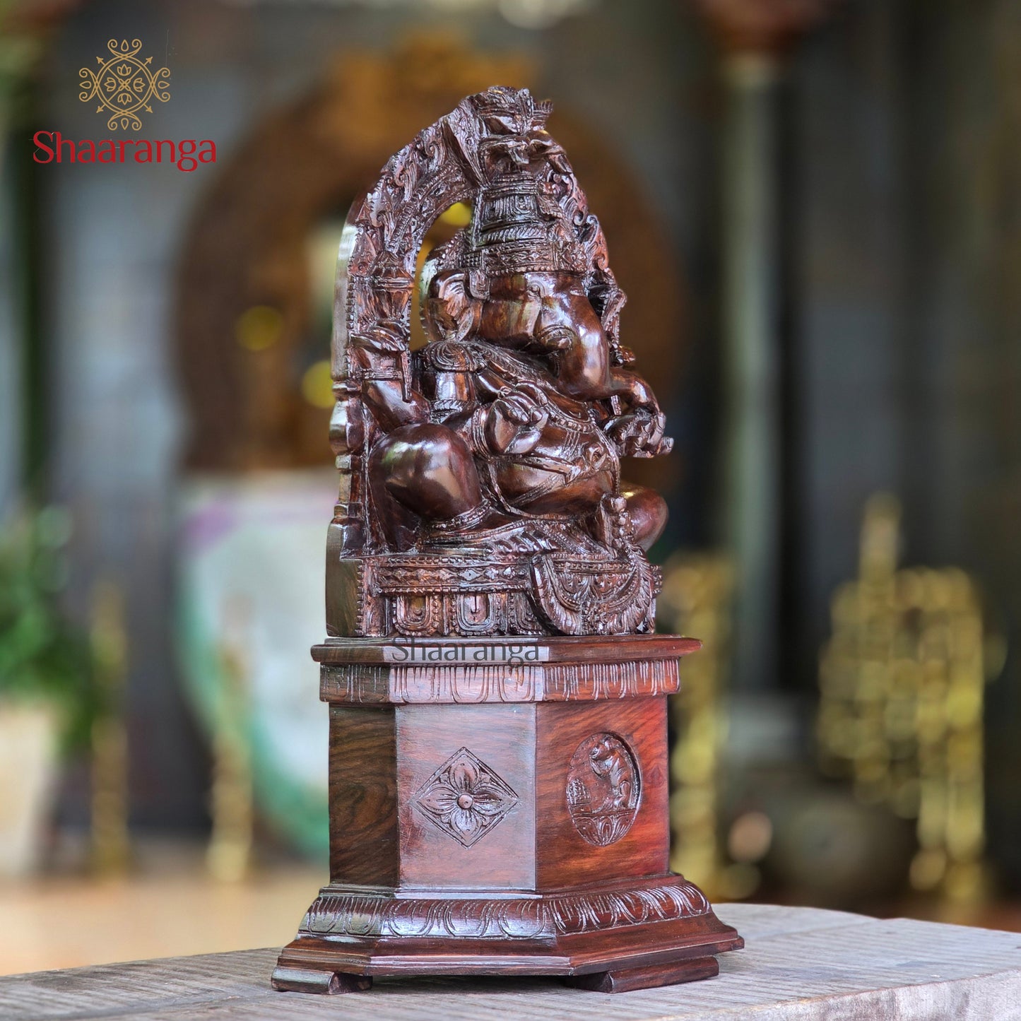 25 Inches Rose Wood Ganesha With Base