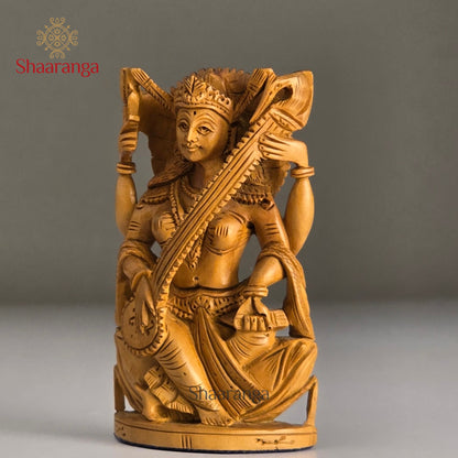 3 Inches Sandalwood Saraswathi on Lotus