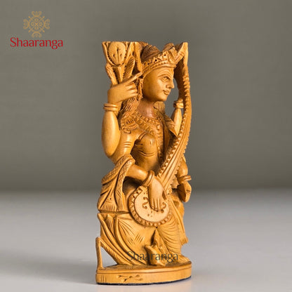 3 Inches Sandalwood Saraswathi on Lotus