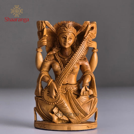 3 Inches Sandalwood Saraswathi on Lotus