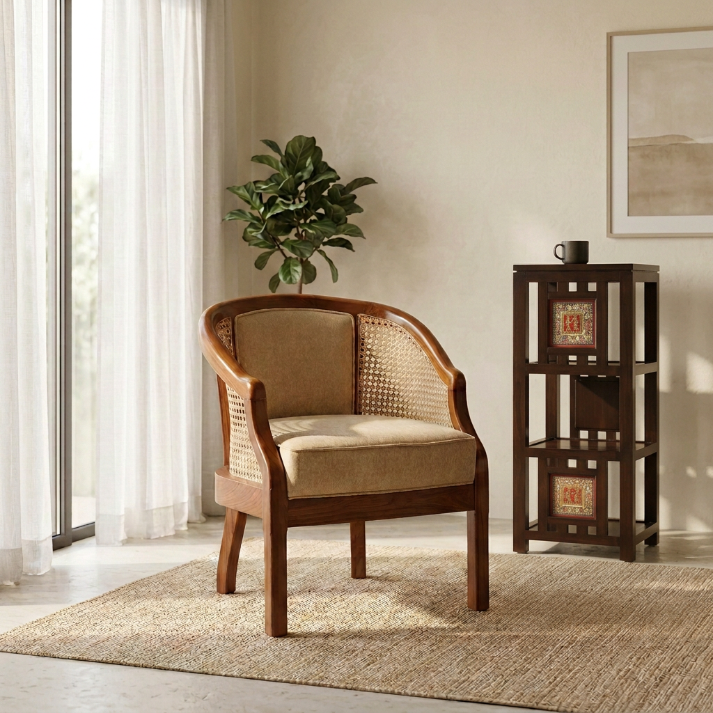 Dura Barrel Single Chair With Cane Work (32x23x23)