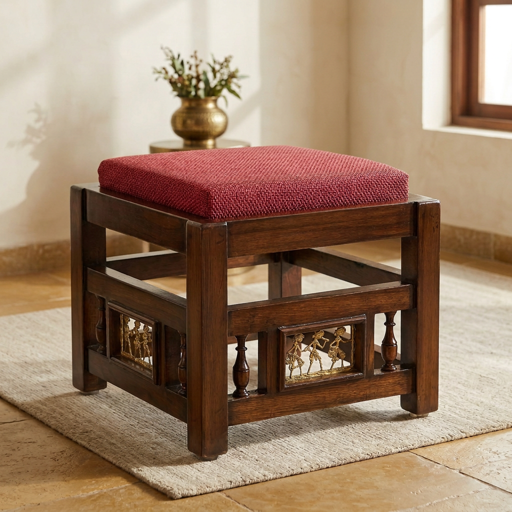 Coco Pouffe with Red Upholstery (13x13x13)