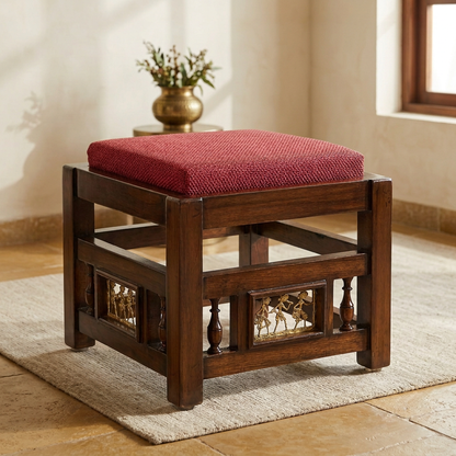 Coco Pouffe with Red Upholstery (13x13x13)