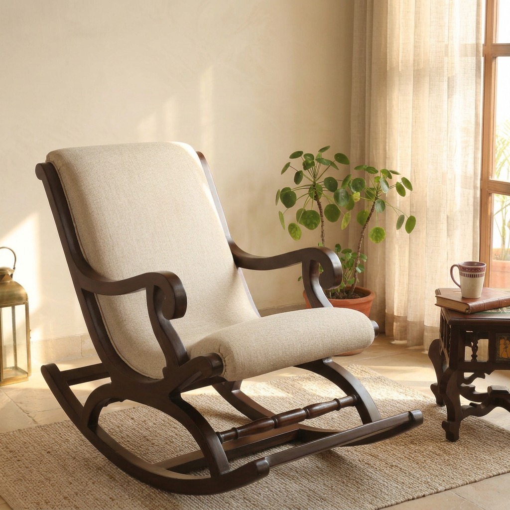 Fritto Rocking Chair in Teakwood with Walnut Finish (35x45x23) (Re-Order time 30 days)