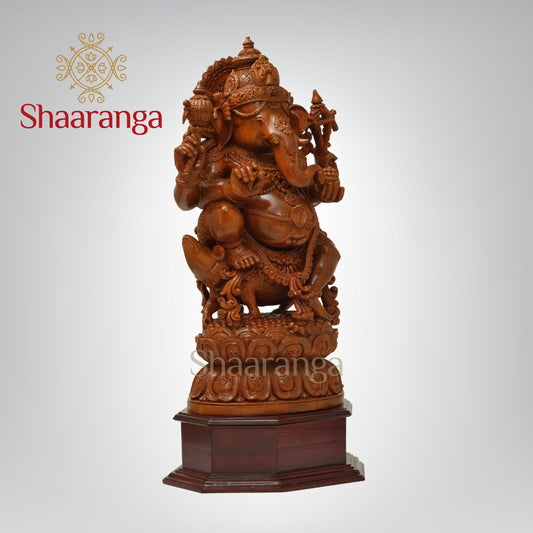 36 inches  Teakwood Ganesha with Mushika vahan