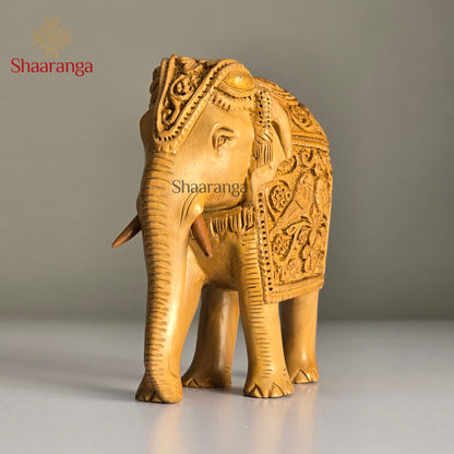 4.5 Inches Wooden Elephant with Double Parrot Carved