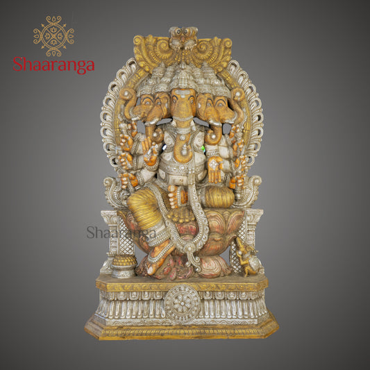 84 Inches Massive Panchmukhi Ganesha – An Exceptional Masterpiece in Wood