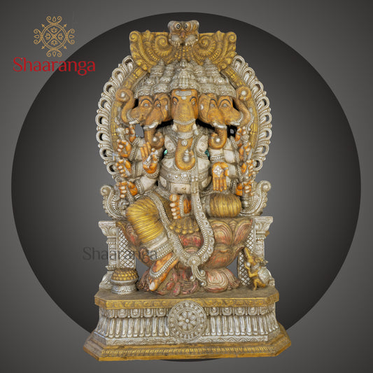84 Inches Massive Panchmukhi Ganesha – An Exceptional Masterpiece in Wood