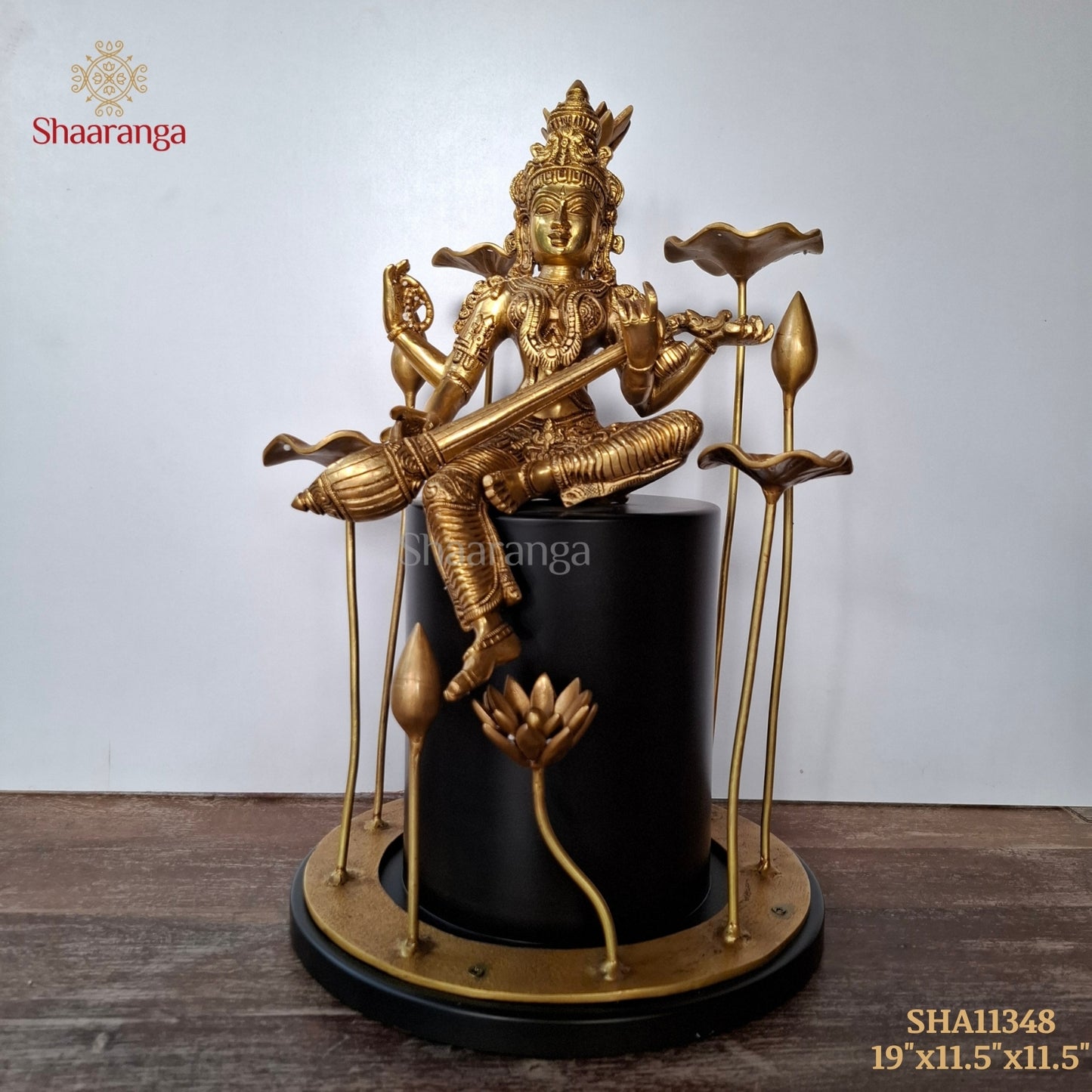 19 Inches Brass Saraswathi With Flower