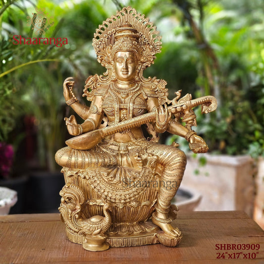 24 Inches Brass Saraswathi Devi