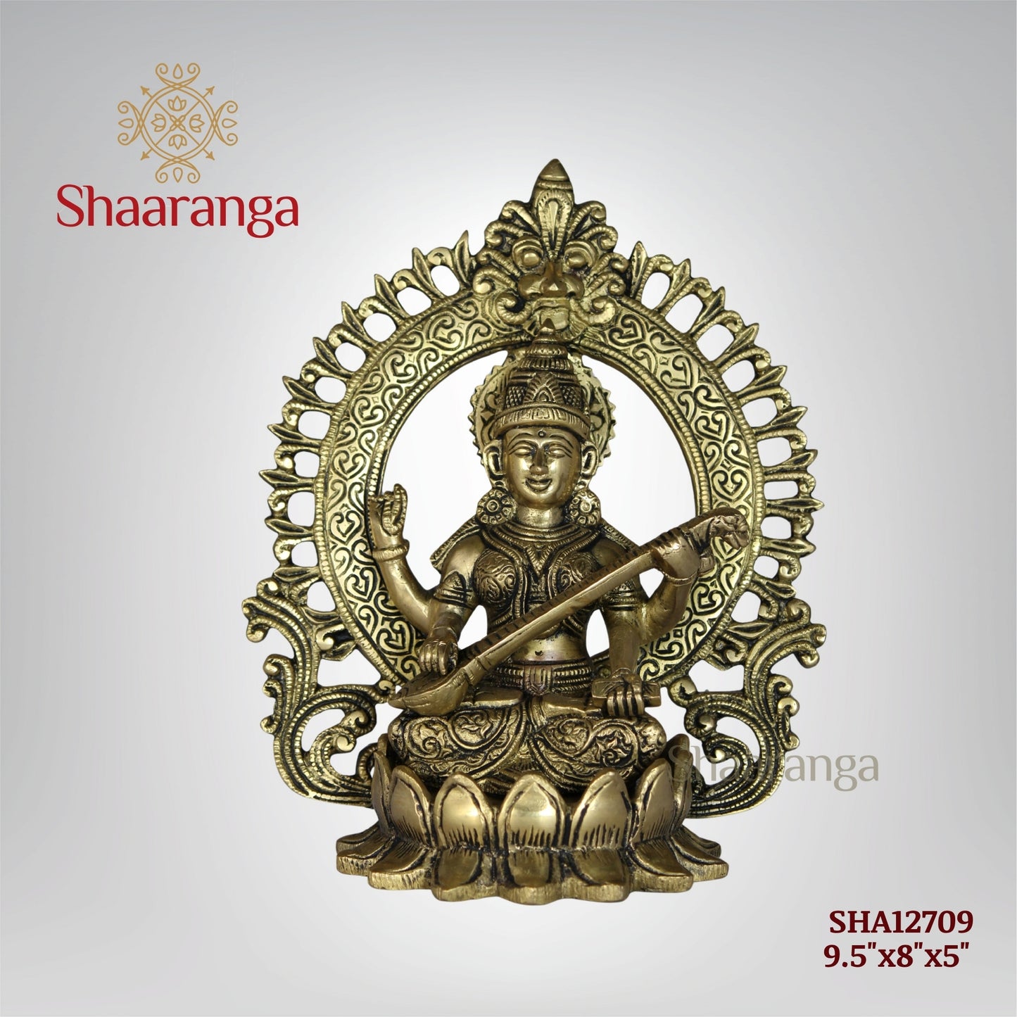 9.5 Inches Brass Lotus Saraswathi devi idol with Arch