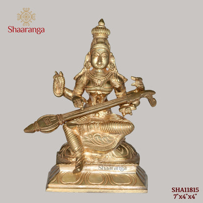 7 Inches Bronze Saraswathi Devi Idol - Goddess of Knowledge & Arts