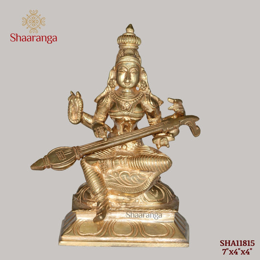 7 Inches Bronze Saraswathi Devi Idol - Goddess of Knowledge & Arts