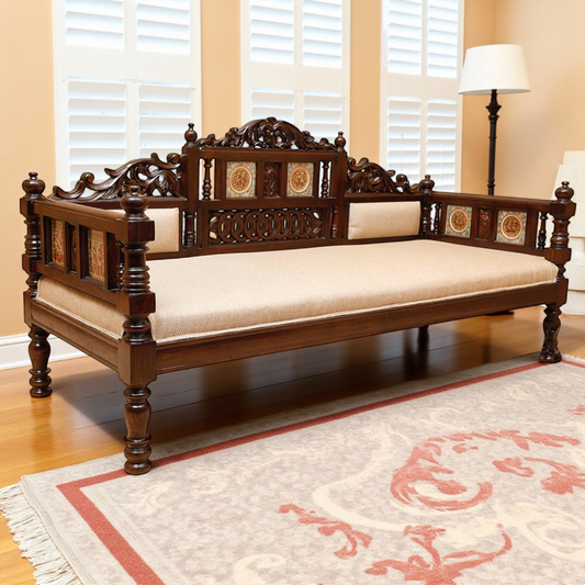 Alpa-I Three Seater Sofa with Cushioned Seat and Designer Back Rest in Walnut Colour (69x22x35)