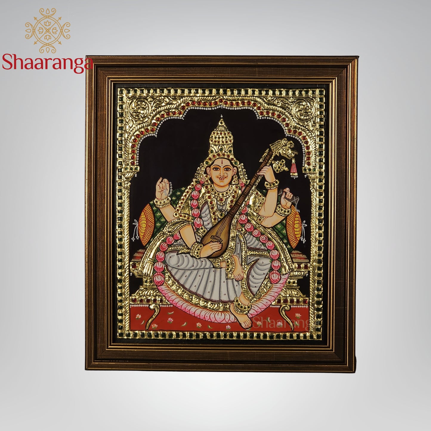 14x12 Inches Saraswathi Devi  Tanjore Painting with 22K Gold Work