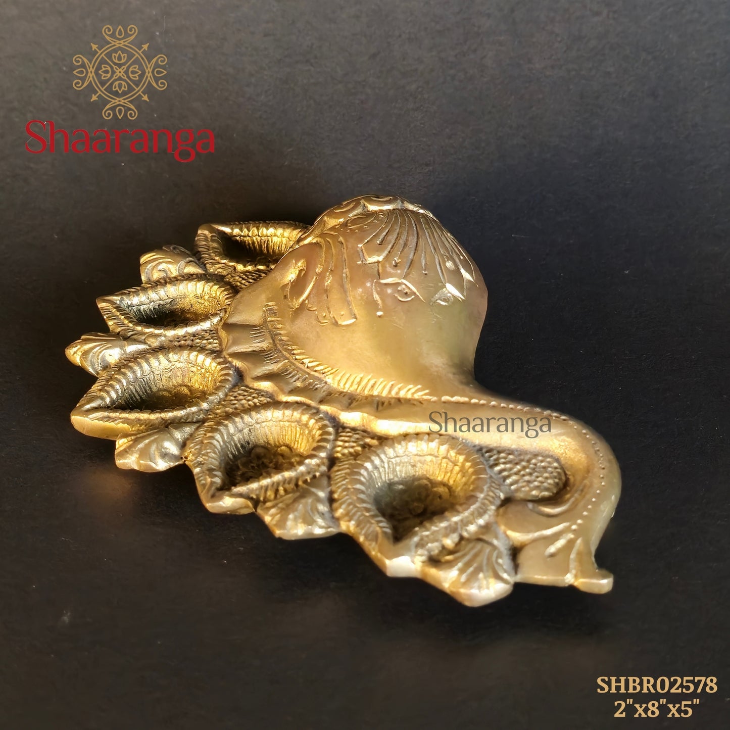 2 Inches Brass Shankh 5 Diya