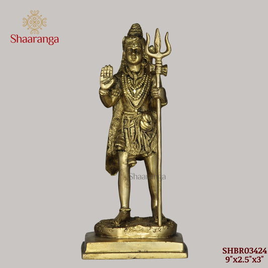 9 Inches Brass Shiva Standing Idol - Premium Handcrafted Deity Sculpture