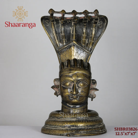 12.5 Inches Brass Shiva Head with Naag