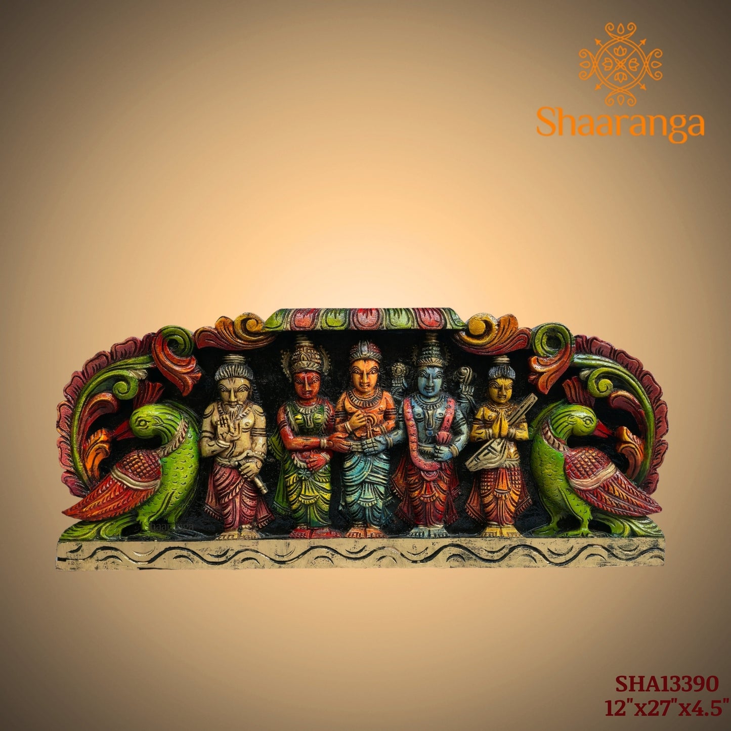 Srinivasa Kalyanam wooden carving panel - 12 x 27 inches