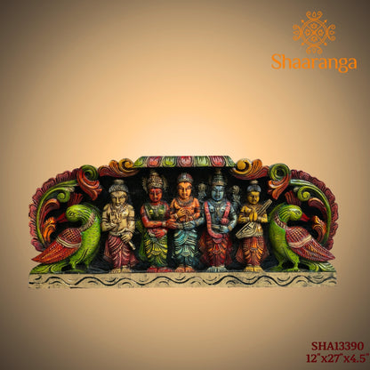 Srinivasa Kalyanam wooden carving panel - 12 x 27 inches