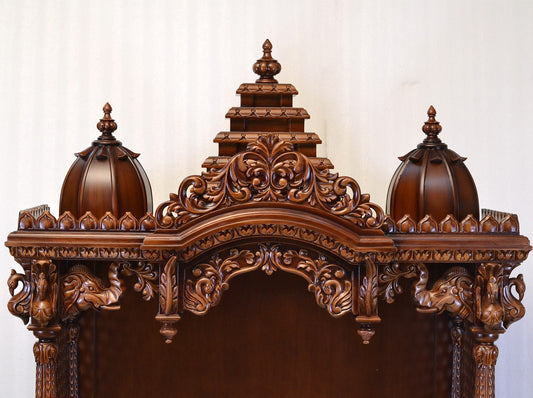 Shaaranga Premium Teakwood Temple with Triple Domes & Elephant Pillars