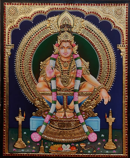 21x19 Inches Sri Ayyappa Swamy Tanjore Painting with 22K Gold Work