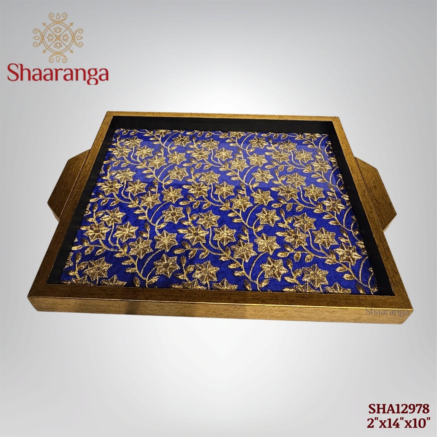 14 x 10 Inches Decorative Wooden Tray with Traditional Fabric Design