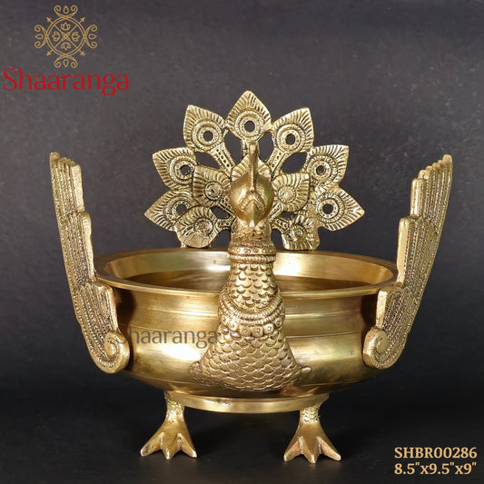 8.5 Inches Brass Urli Peacock