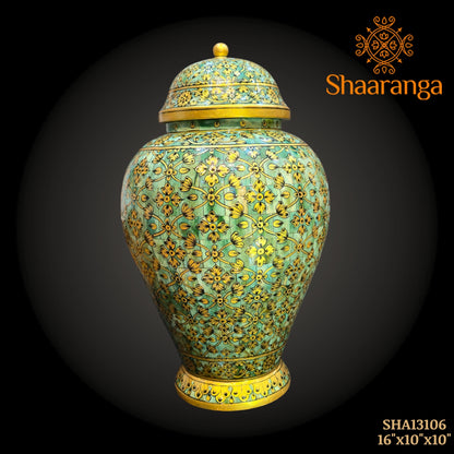 16 inches Bone decorative Vase with lid, exquisitely hand painted with intricate micro artwork