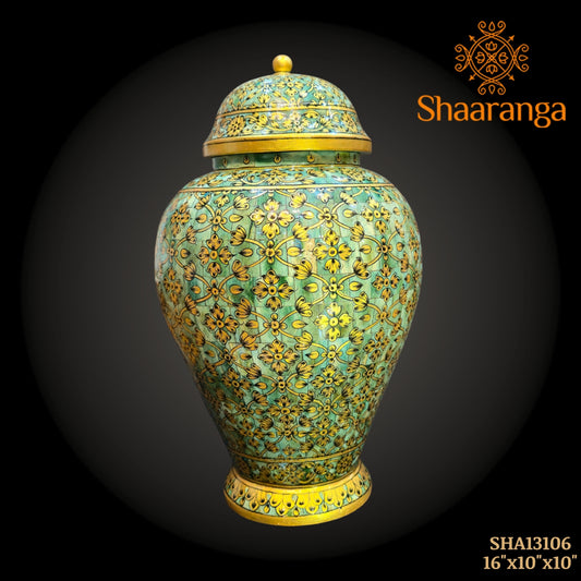 16 inches Bone decorative Vase with lid, exquisitely hand painted with intricate micro artwork