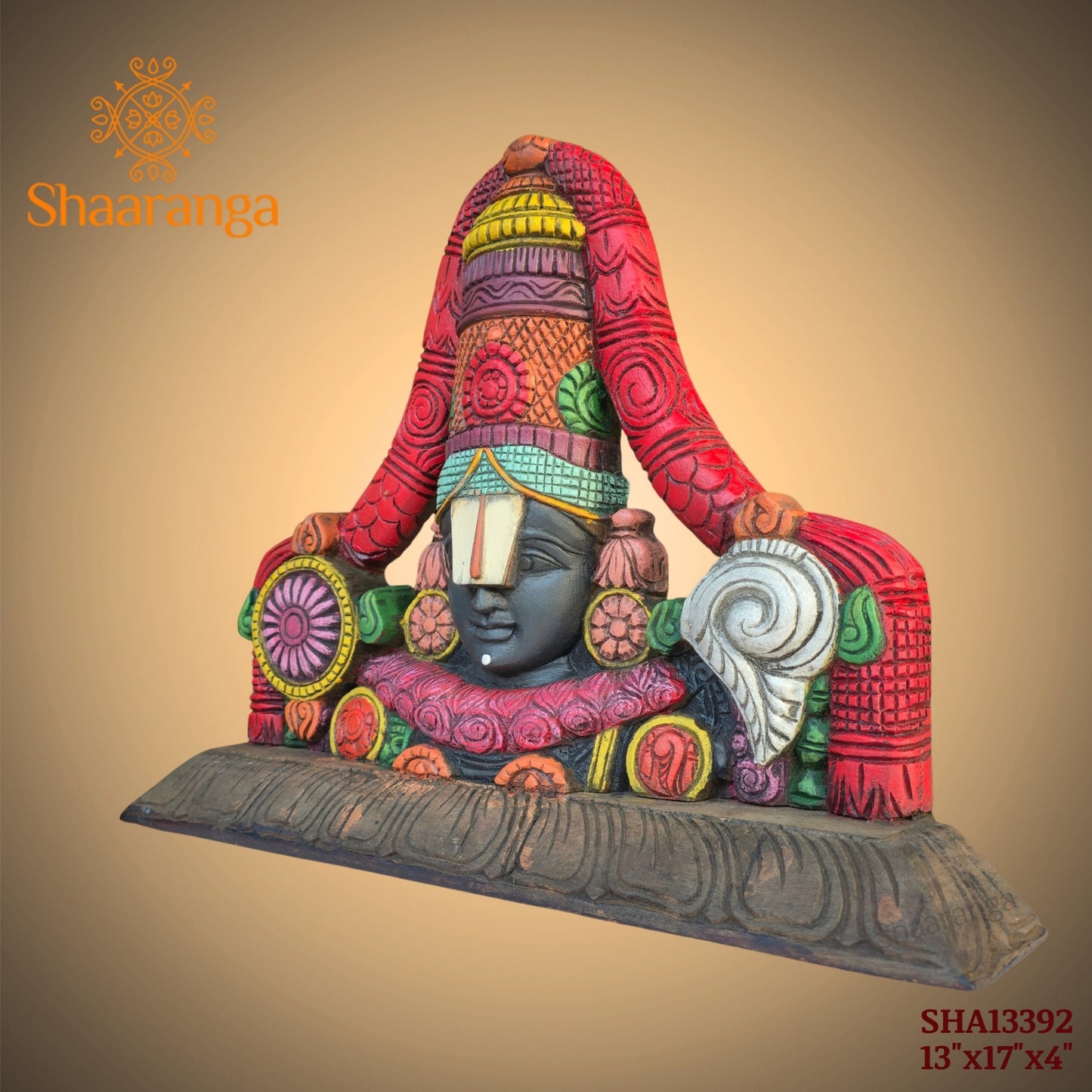 12 Inches wooden painted bust of Sri Venkateshwara Swamy