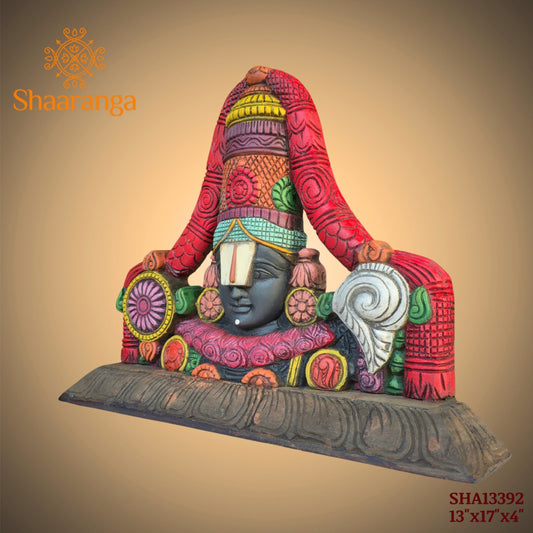12 Inches wooden painted bust of Sri Venkateshwara Swamy