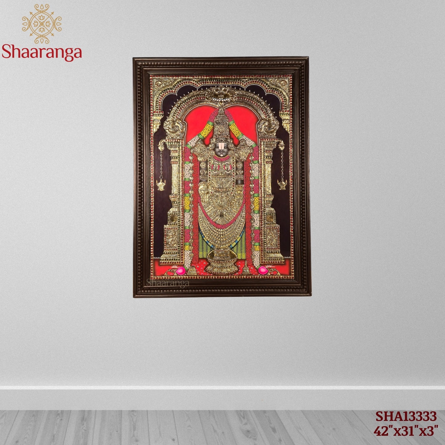 42x31 Lord Venkateshwara Swamy – Majestic Tanjore Painting with 22k Gold Work