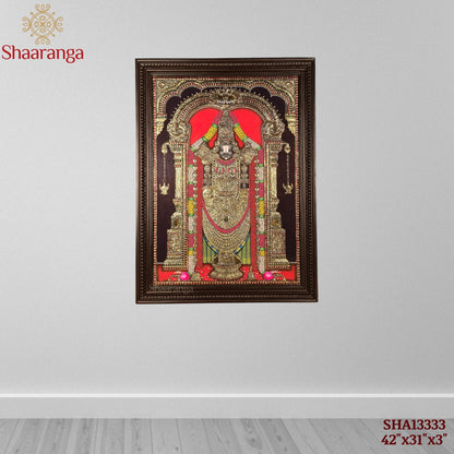 42x31 Lord Venkateshwara Swamy – Majestic Tanjore Painting with 22k Gold Work