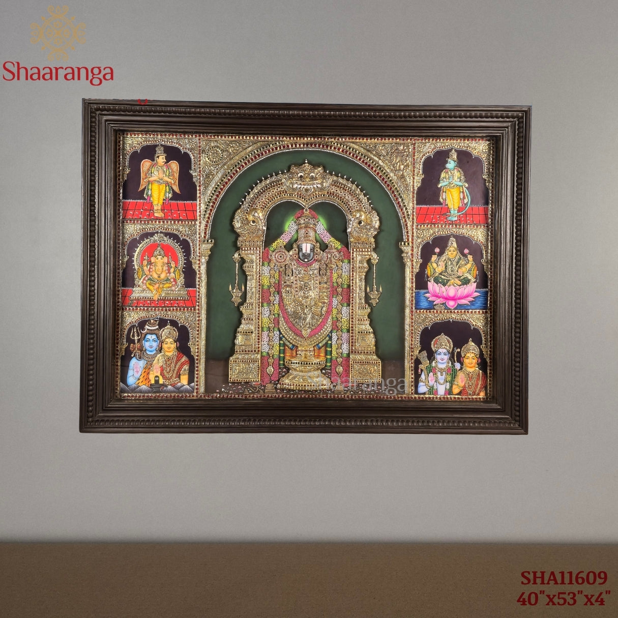 40x53  Customised Lord Venkateshwara Swamy Tanjore Painting with Divine Assembly – Shaaranga Masterpiece