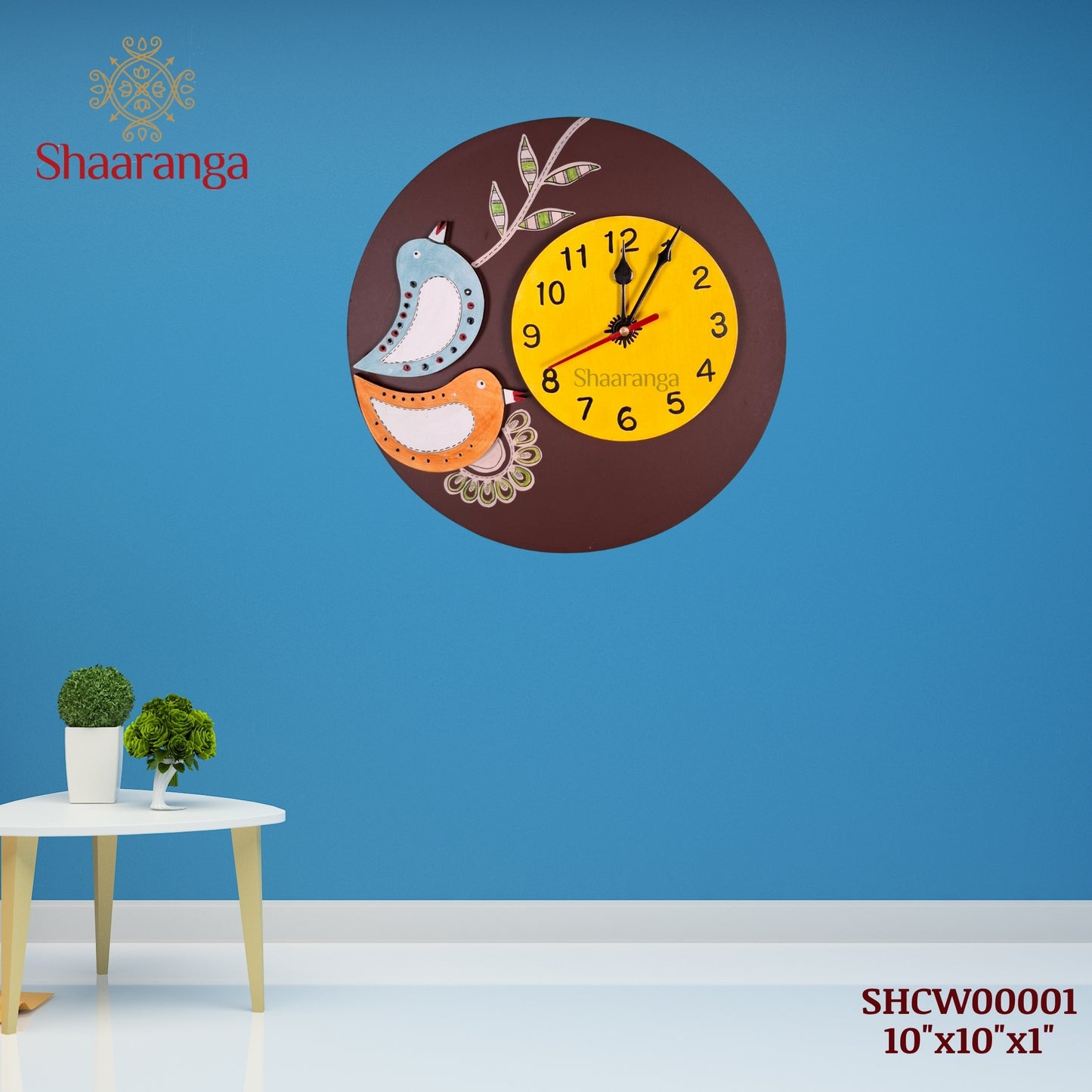 10 Inches Wooden Two Birds Wall Clock