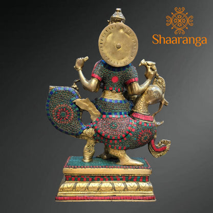 20 Inch Brass Saraswathi devi Idol Sitting On Swan with Stone work.