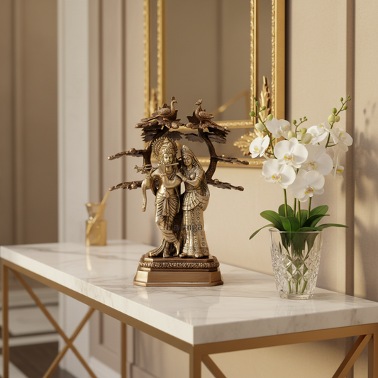 16.5 Inches Brass Radha Krishna with Tree