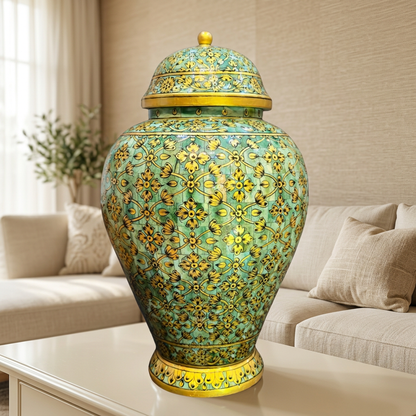 16 inches Bone decorative Vase with lid, exquisitely hand painted with intricate micro artwork